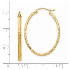 14k Lightweight Diamond-cut Oval Hoop Earrings - 3