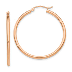 14k Rose Gold Polished 2mm Lightweight Tube Hoop Earrings - 3