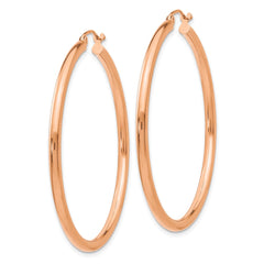 14k Rose Gold Polished 2.5mm Lightweight Tube Hoop Earrings - 7