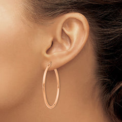14k Rose Gold Polished 2.5mm Lightweight Tube Hoop Earrings - 7