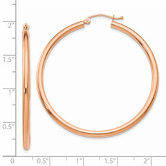 14k Rose Gold Polished 2.5mm Lightweight Tube Hoop Earrings - 7