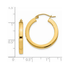 14k 3mm Polished Square Hoop Earrings - 6