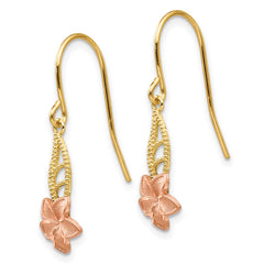 14K Two-tone Fancy Plumeria Dangle Earrings - 2