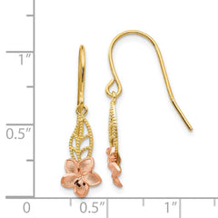 14K Two-tone Fancy Plumeria Dangle Earrings - 2