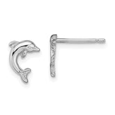 14K White Gold Mini Jumping Dolphin Post Earrings
