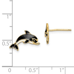 14K White and Black Enamel Dolphin Post Earrings