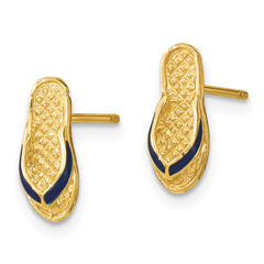 14k 3D W/ Blue Enamel Single Flip-Flop Post Earrings