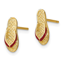 14k 3D W/ Fuschia Enamel Single Flip-Flop Post Earrings
