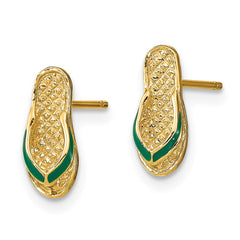 14k 3D W/ Green Enamel Flip-Flop Earrings