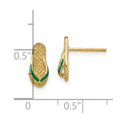 14k 3D W/ Green Enamel Flip-Flop Earrings