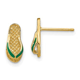 14k 3D W/ Green Enamel Flip-Flop Earrings