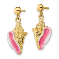 14K White and Pink Enamel Conch Shell Dangle Earrings - 2