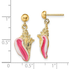 14K White and Pink Enamel Conch Shell Dangle Earrings - 2