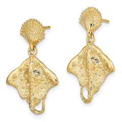 14K Shell and Stingray Post Dangle Earrings