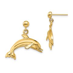 14K Jumping Dolphin Dangle Earrings - 2