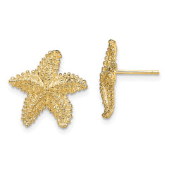 14K Textured and Beaded Starfish Post Earrings