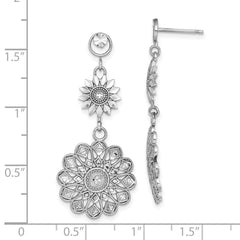 14K White Gold D/C Sunflower Style Double Drop Earrings