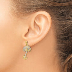 14k Textured w/Rhodium Palm Tree Post Dangle Earrings