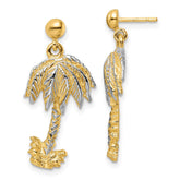 14k Textured w/Rhodium Palm Tree Post Dangle Earrings