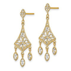 14K w/Rhodium Filigree D/C Chandelier Dangle Earrings