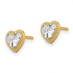 14k w/ Rhodium D/C Heart Post Earrings - 4