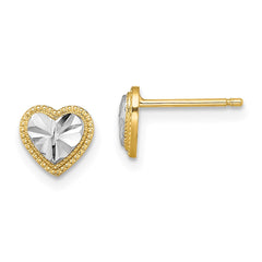14k w/ Rhodium D/C Heart Post Earrings - 4