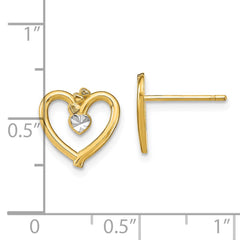 14k w/ Rhodium D/C Heart Post Earrings