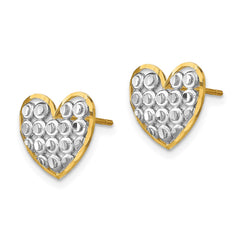 14k w/ Rhodium D/C Heart Post Earrings - 2
