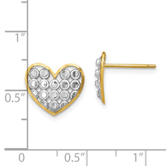 14k w/ Rhodium D/C Heart Post Earrings - 2