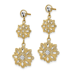 14K w/Rhodium D/C Filigree Floral Post Dangle Earrings