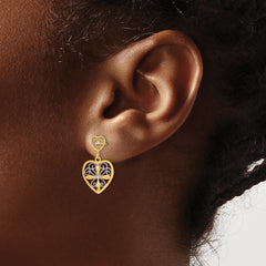 14k w/RH Flower and Heart Beaded Filigree Dangle Earrings