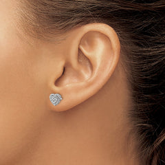 14k White Polished Diamond-cut Heart Post Earrings