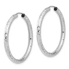 14k White Gold Polished & D/C Endless Hoop Earrings - 2