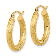 14k Polished Satin and Diamond-cut Hoop Earrings - 2