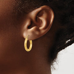 14k Polished Satin and Diamond-cut Hoop Earrings - 2