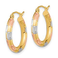 14k w/White and Rose Rhodium Polished Satin Diamond-cut Hoop Earrings - 2