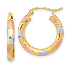 14k w/White and Rose Rhodium Polished Satin Diamond-cut Hoop Earrings - 2