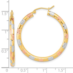 14k w/ White and Rose Rhodium Polished Satin Diamond-cut Hoop Earrings - 2