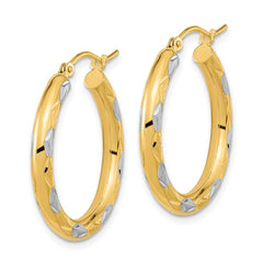 14k White Rhodium Polished Satin and Diamond-cut Hoop Earrings - 2