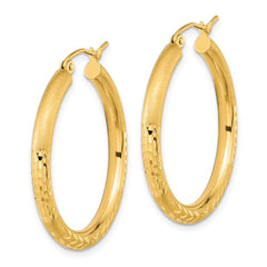 14k Polished Satin and Diamond-cut Hoop Earrings - 4