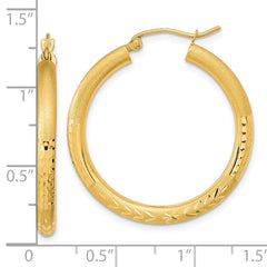 14k Polished Satin and Diamond-cut Hoop Earrings - 4