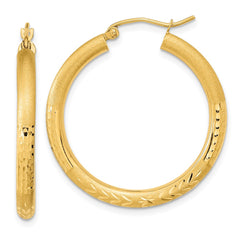 14k Polished Satin and Diamond-cut Hoop Earrings - 4