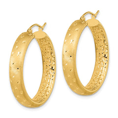 14k Polished Satin and Diamond-cut Hoop Earrings - 5