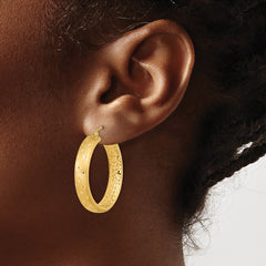 14k Polished Satin and Diamond-cut Hoop Earrings - 5