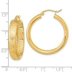 14k Polished Satin and Diamond-cut Hoop Earrings - 5
