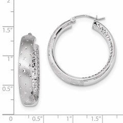 14k White Gold Polished Satin and Diamond-cut In/Out Hoop Earrings