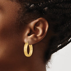14k Polished Satin and Diamond-cut In/Out Hoop Earrings