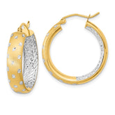 14k White Rhodium Polished Satin Diamond-cut In/Out Hoop Earrings