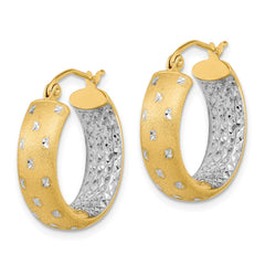 14k White Rhodium Polished Satin Diamond-cut In/Out Hoop Earrings - 3