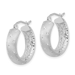 14k White Gold Polished, Satin & D/C In/Out Hoop Earrings